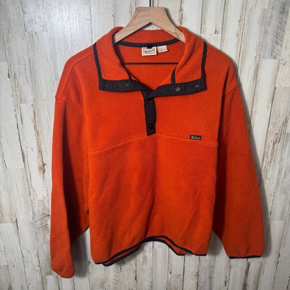 Vintage 90s Woolrich Orange Snap Fleece Quarter Half Zip Sweater USA‎ Mens Large